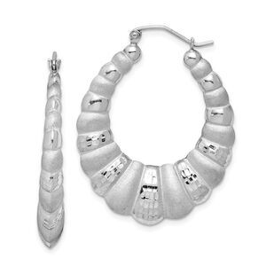 Sterling Silver Diamond-Cut Oval Shrimp Hoop Earrings, 35mm (1-3/8 in)